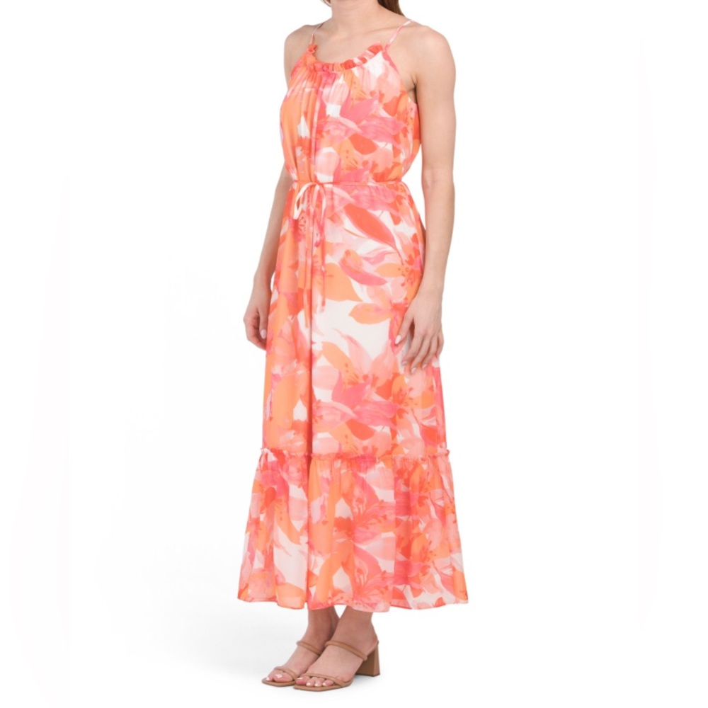 NICOLE MILLER NEW YORK FLORAL CHIFFON TIERED MAXI DRESS SIZE MEDIUM